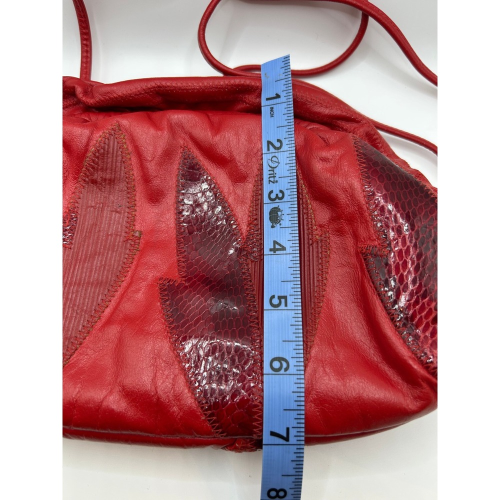 Vintage‎ Red Leather Crossbody Bag Patchwork Textured/Animal Design - Picture 14 of 14